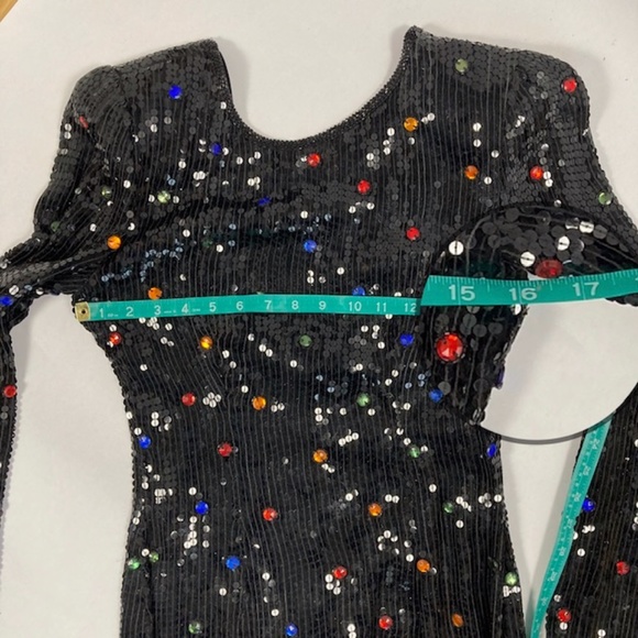 VTG Scarlet Rage Black Sequin Silk Dress S Multi-Color Jewels Lined Formal Dress - Picture 13 of 16